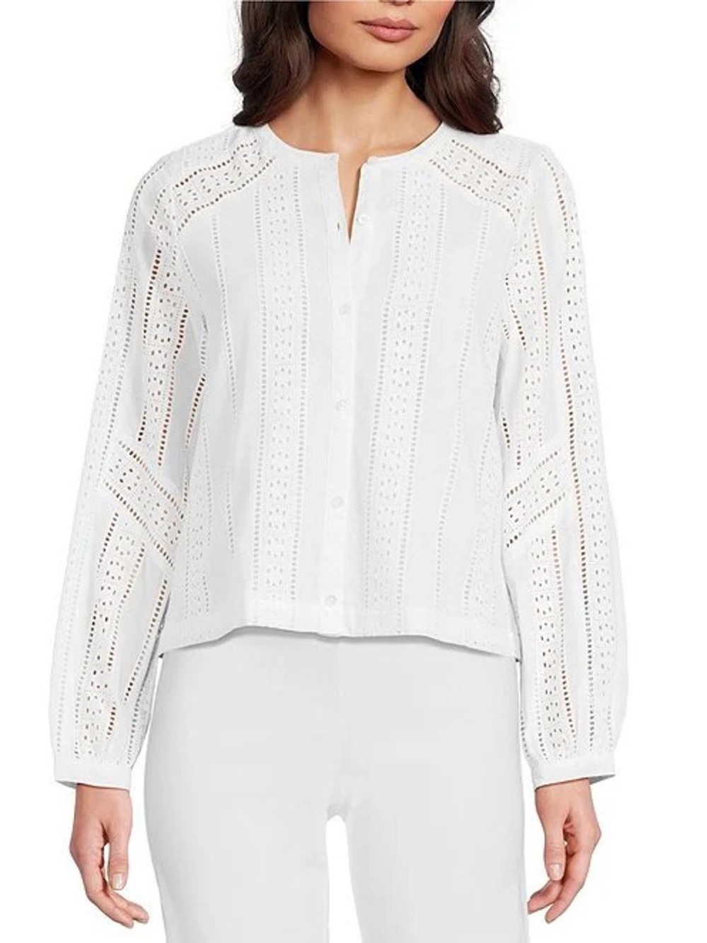 J. McLaughlin White Eyelet Button-Down Blouse